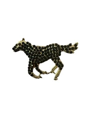 Gold Horse Brooch with Black Crystal Accents
